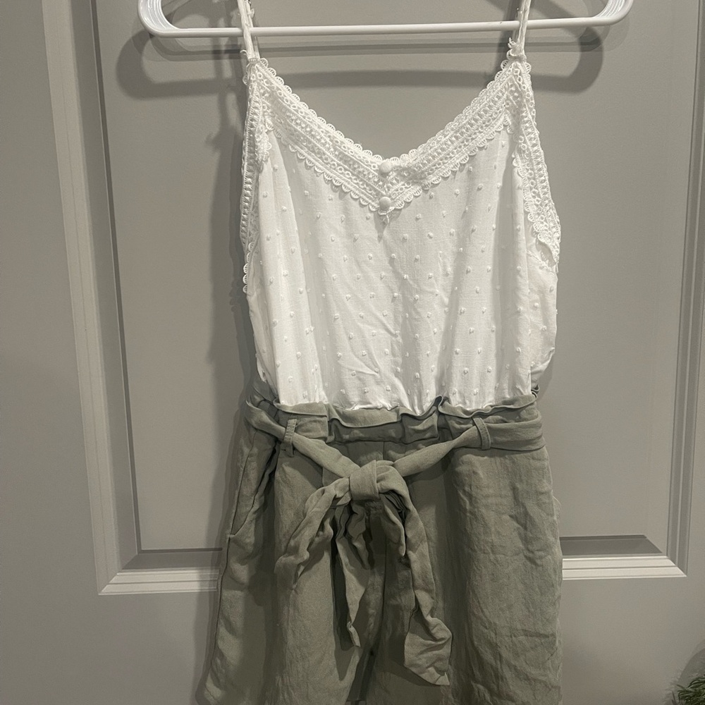 White & Sage Green Romper